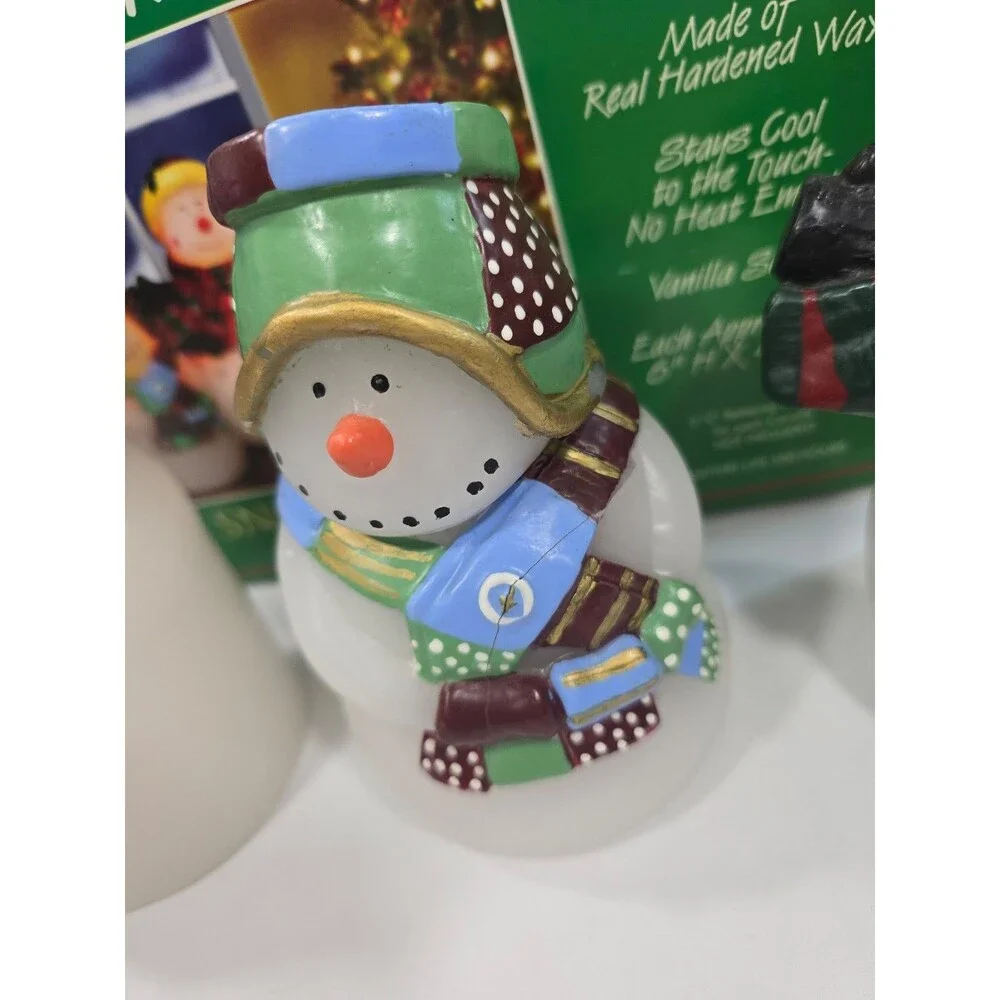 Candle Impressions Wax Flameless Happy Snowmen Figures  Holiday Christmas *Flaw*